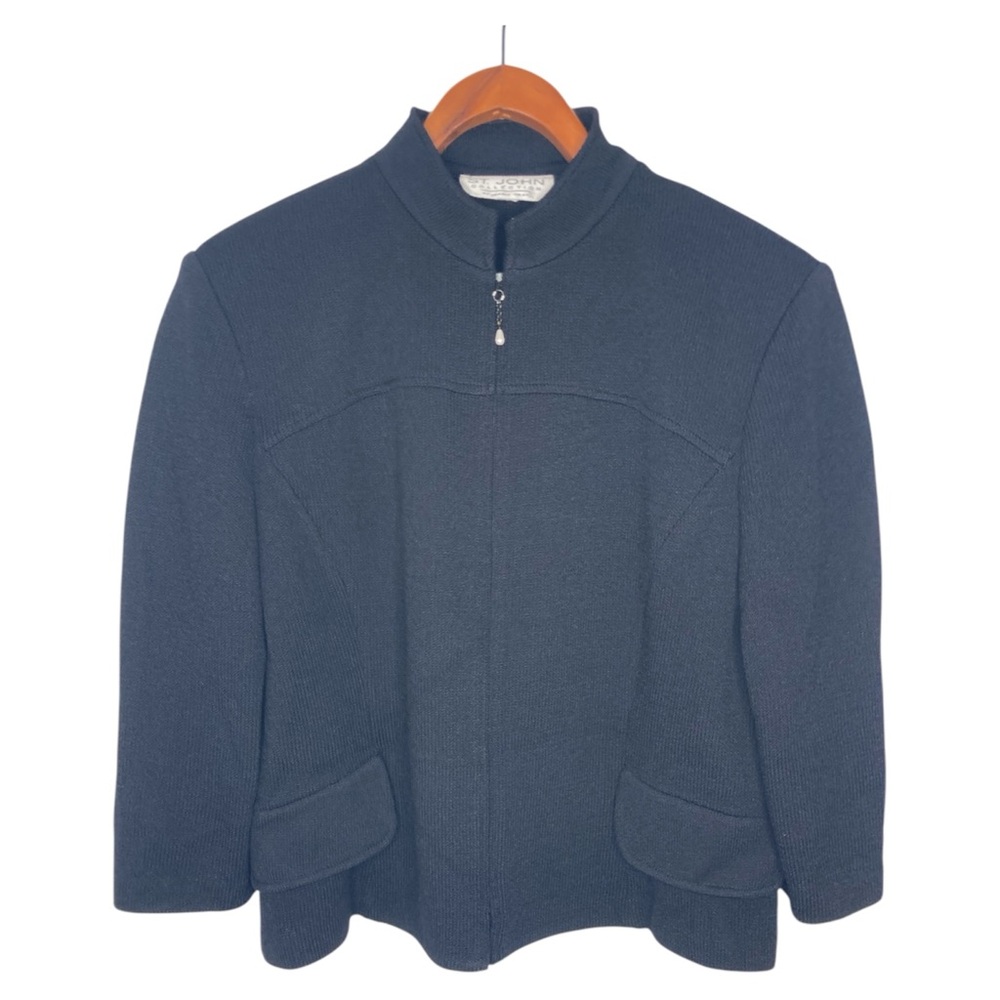 ST JOHN COLLECTION Santana Knit Zip Up Classic Wool Blend Size Large.